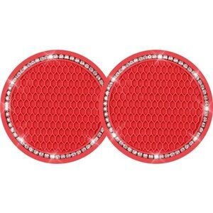 Red Car Cup Coaster Bling Vehicle 2 Pack Rhinestone Diamond Universal Insert